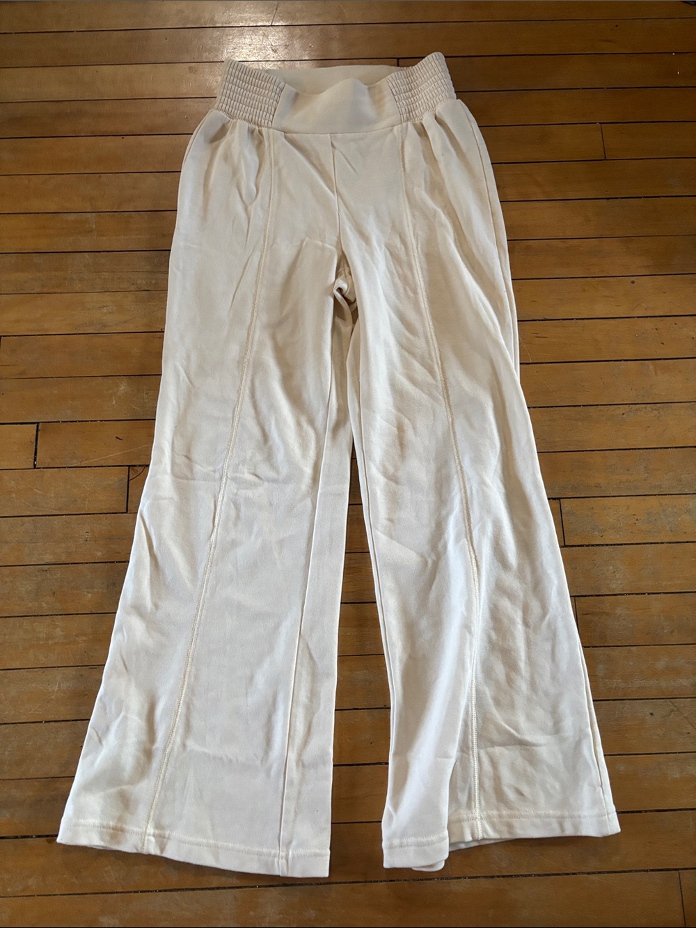Cream Wide-Leg Knit Pants